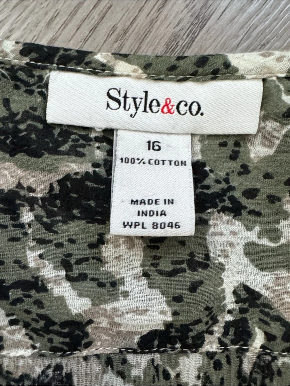 Style & Co. Olive and Ivory Animal Print Button-Front Short Sleeve Top